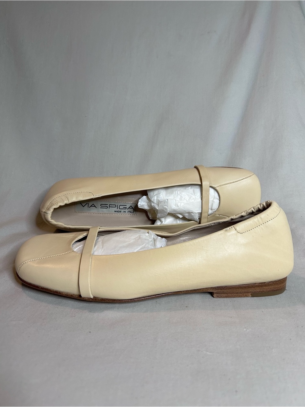 Via Spiga Pale Beige Leather Mary Jane Flats